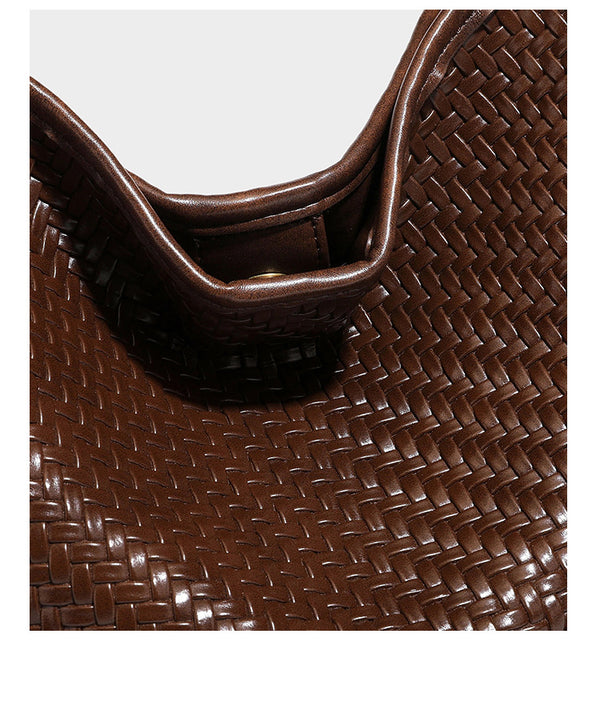 Woven-look slouchy hobo shoulder bag in brown with attached mini pouch and gold-tone hardware, detail view 25