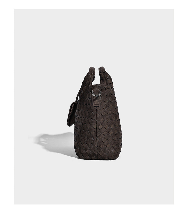 Wandelbare, matt gewebte Tote-Schultertasche mit geknoteten Tragegriffen, vorderer Klappentasche und abnehmbarem Riemen, Detailansicht 11