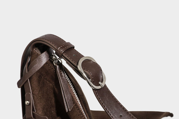 Slouchy hobo shoulder bag in matte croc-embossed leather-look finish with top zip closure and long adjustable strap, detail
