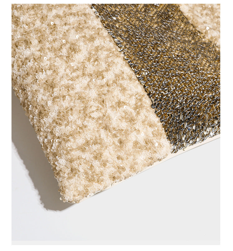 Soft rectangular sequin tote bag with colorblock metallic panels and long slim shoulder straps, detail view 17