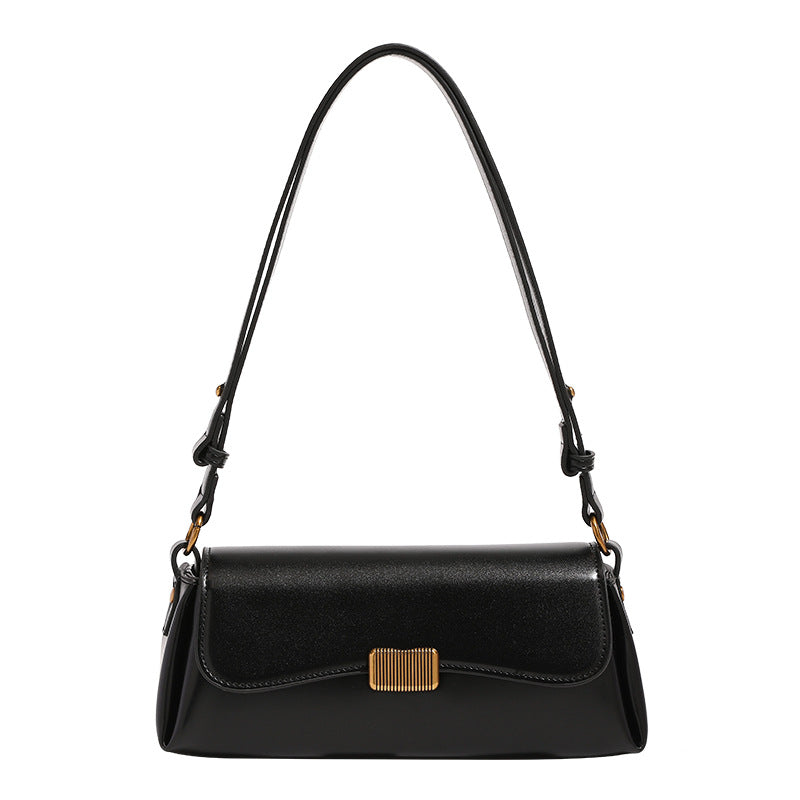 Structured leather-look baguette shoulder bag with gold-tone rectangular clasp and adjustable strap, detail view 5