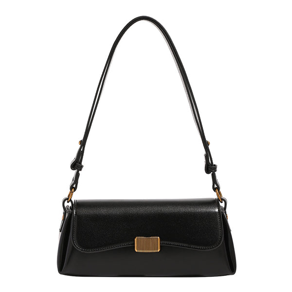 Structured leather-look baguette shoulder bag with gold-tone rectangular clasp and adjustable strap, detail view 5