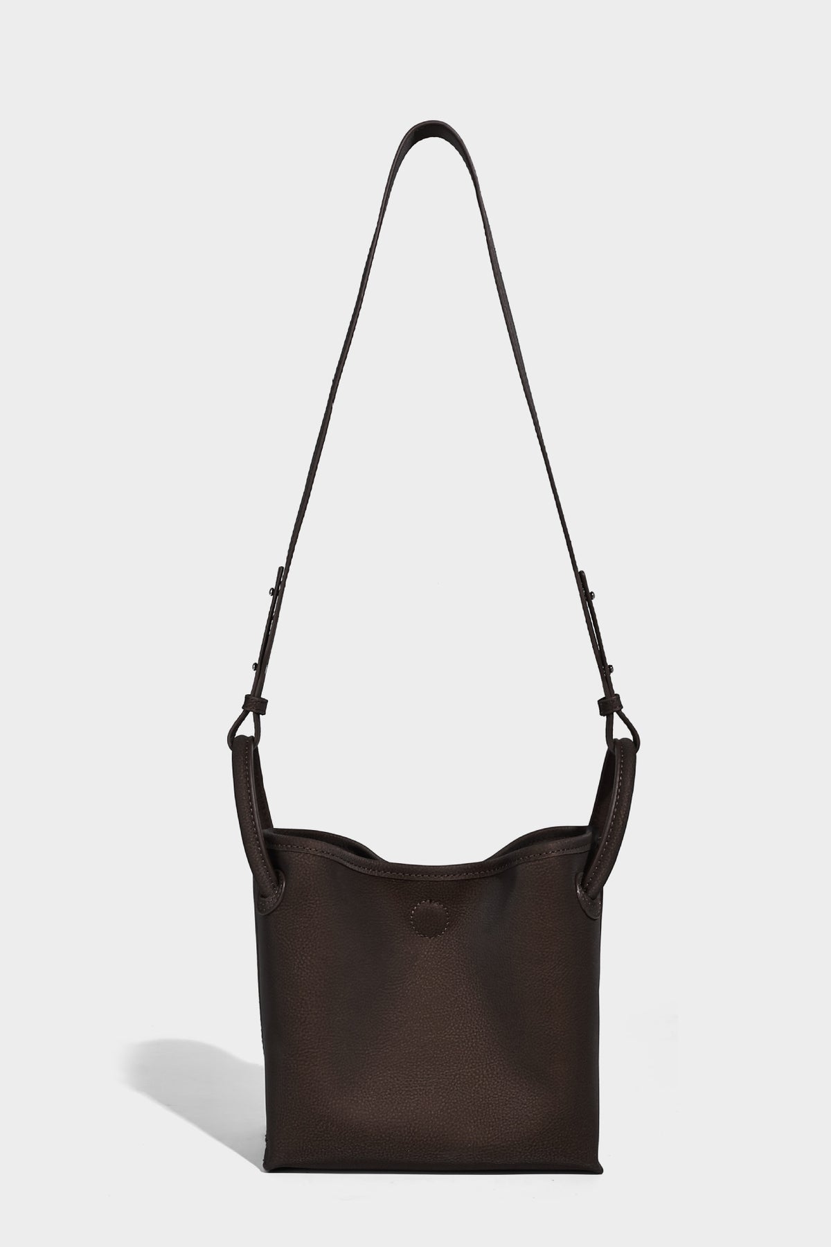 Small structured matte pebbled tote bag with twin top handles and removable zip pouch, detail view 15