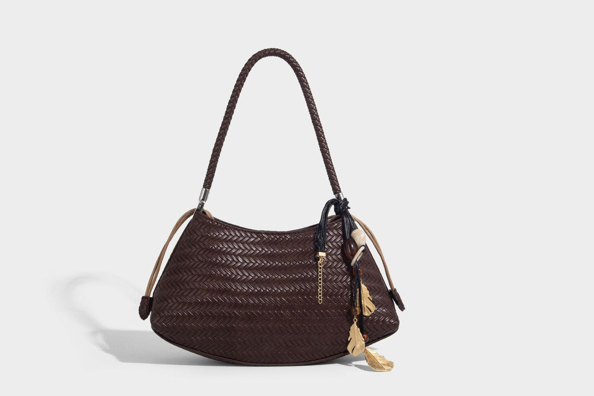 Woven leather-look hobo shoulder bag with braided strap and silver-tone hardware, detail view 19
