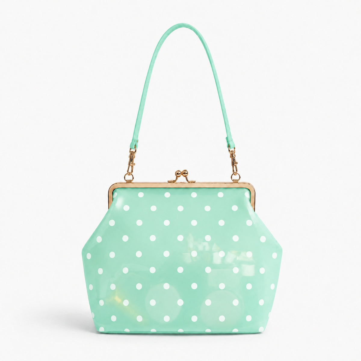 Structured translucent pastel frame-clasp shoulder bag with gold-tone hinged ball clasp and slim top handle, detail view 20