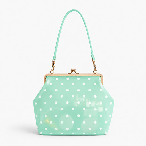 Structured translucent pastel frame-clasp shoulder bag with gold-tone hinged ball clasp and slim top handle, detail view 20