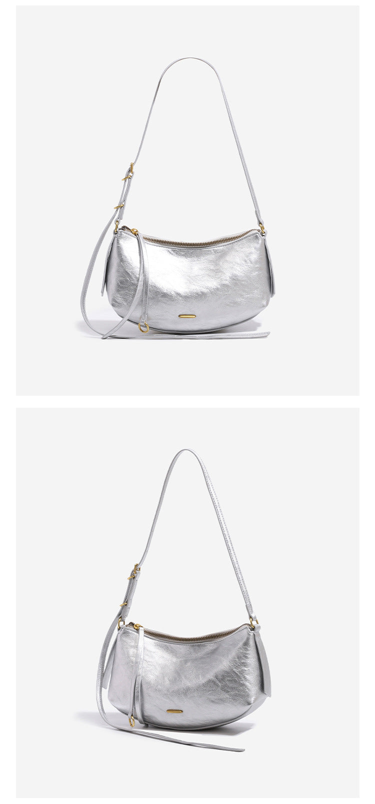 Crescent-Saddle-Crossbody-Tasche in Halbmondform mit Reißverschluss oben, verstellbarem Riemen und Beschlägen in Goldoptik, Detailansicht 10